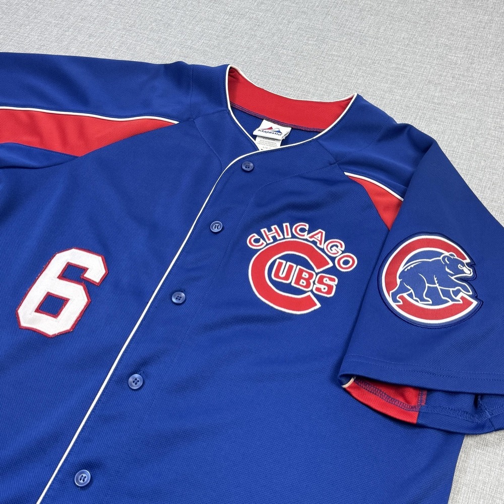 Majestic Chicago Cubs Jersey Mens L Blue MLB Baseball Button Front Authentic 6